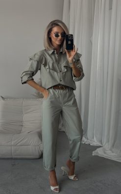 Neet fashion fodros szett khaki (Kabát + nadrág)