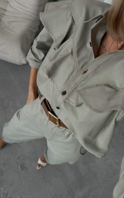 Alternative view of Neet fashion fodros szett khaki (Kabát + nadrág)
