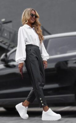 Neet fashion bőr nadrág- fekete